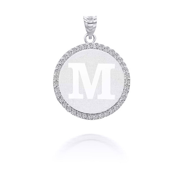 White Gold Personalized Initial “M” with Diamonds Pendant