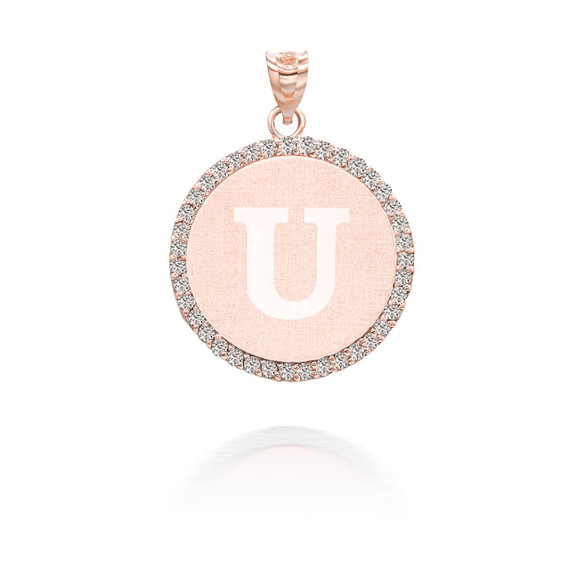 Rose Gold Personalized Initial “U” with Diamonds Pendant