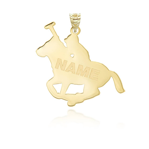 Gold Personalized Polo Sport Horse Riding Jockey Reversible Backside Pendant