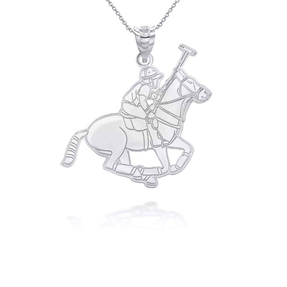 Silver Personalized Polo Sport Horse Riding Jockey Reversible Pendant Necklace