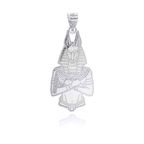 White Gold Personalized Anubis Ancient Egyptian God of the Dead Reversible Ancient Egyptian God of the Dead Reversible Pendant