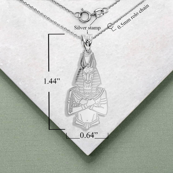Silver Personalized Anubis Pendant Necklace with Measurement