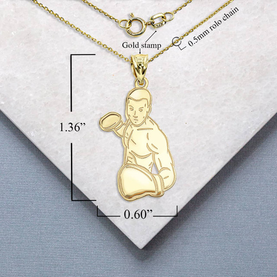 Yellow Gold Personalized Boxer Pendant Necklace with Measurement 