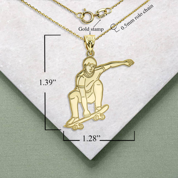 Yellow Gold Personalized Skater Pendant Necklace with Measurement 