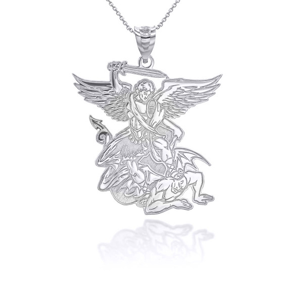 White Gold Personalized Saint Michael Pendant Necklace