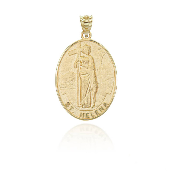 Gold Religious Saint Helena Patroness of Marriage Oval Medallion Pendant