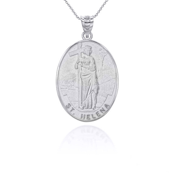 .925 Sterling Silver Religious Saint Helena Patroness of Marriage Oval Medallion Pendant Necklace