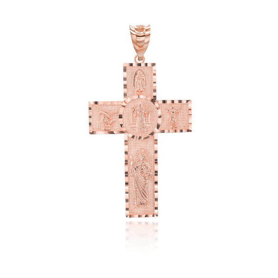 Rose Gold Diamond Cut Five Saint Cross Pendant