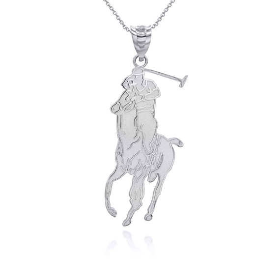 Silver Polo Sport Horse Riding Jockey Pendant Necklace