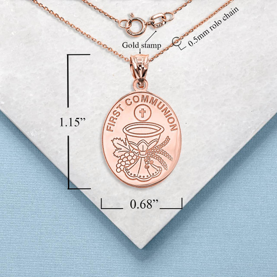 Rose Gold Personalized First Communion Pendant Necklace with Measurement 