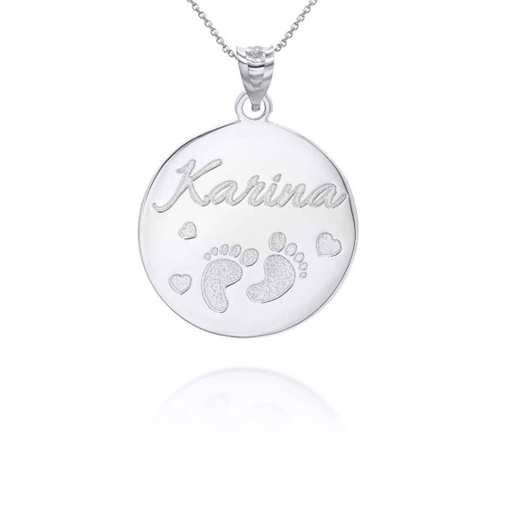 White Gold Personalized Newborn Baby Pendant Necklace