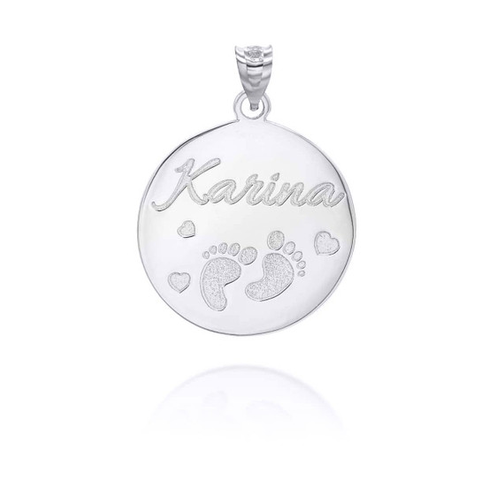 White Gold Personalized Newborn Baby Pendant 