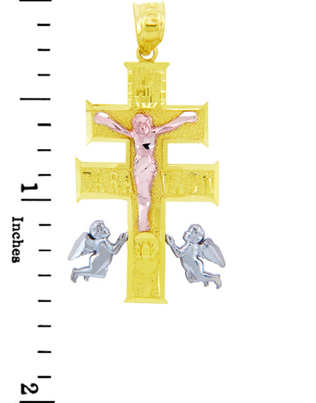 Three Tone Gold Crucifix Pendant - The Caravaca Cross