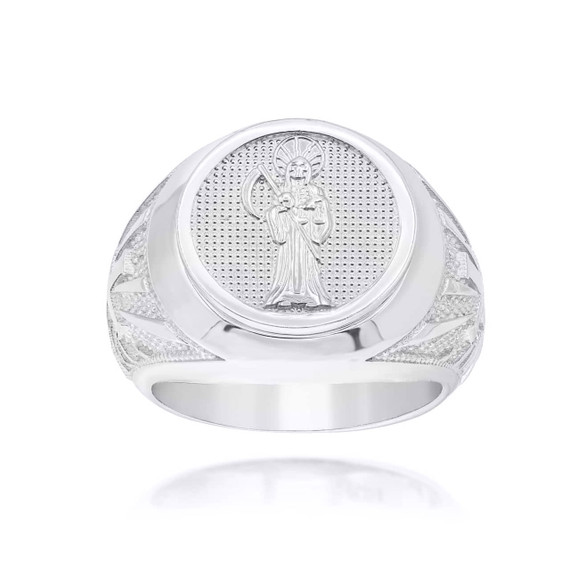 Silver Religious Santa Muerte Patron Saint of Death, Protection and Healing Statement Ring