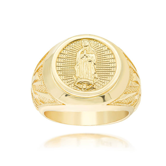 Gold Religious Our Lady of Guadalupe Patroness of Unconditional Love and Protection Statement Ring  (Available in Yellow/Rose/White Gold)
