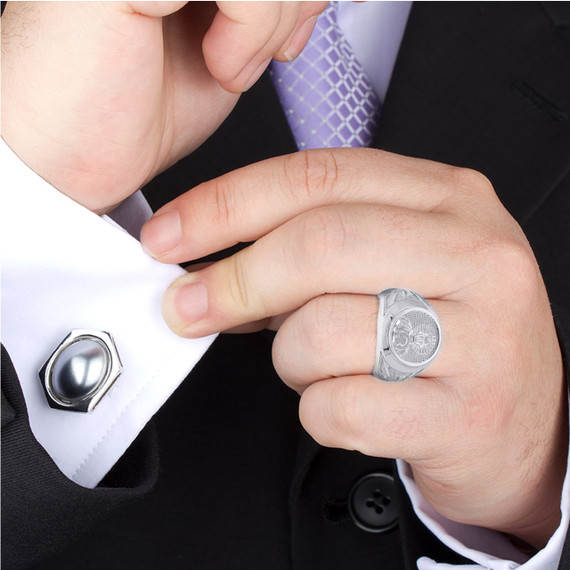 Silver Aries Signet Ring on a Model