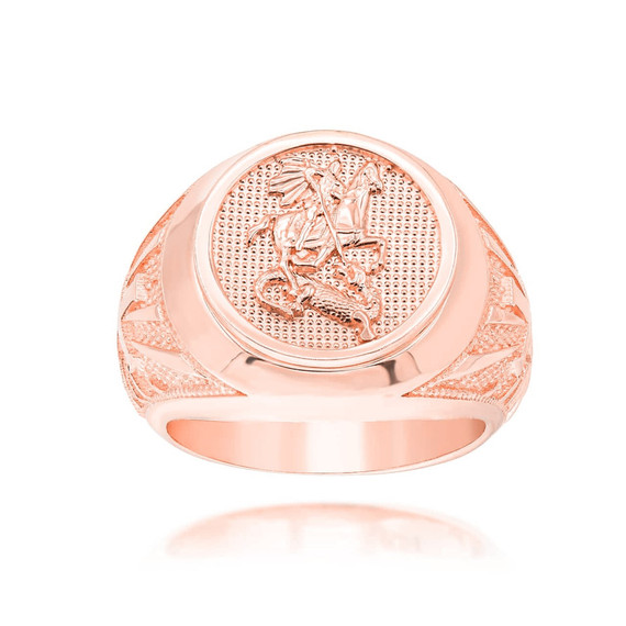 Rose Gold Religious Saint George Patron Saint of Courage Statement Ring