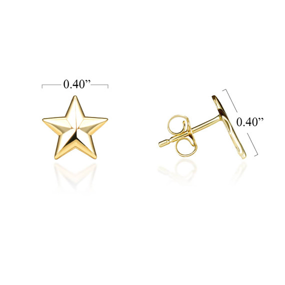 Yellow Gold Astral Star Stud Earrings with Measurement