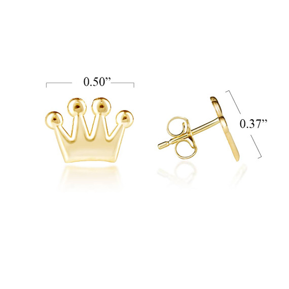 Yellow Gold Crown Earrings with Measurement