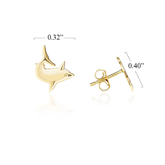 Yellow Gold Shark Earrings with Measurement