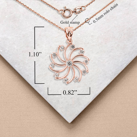 Rose Gold CZ Armenian Eternity Pendant Necklace with Measurement