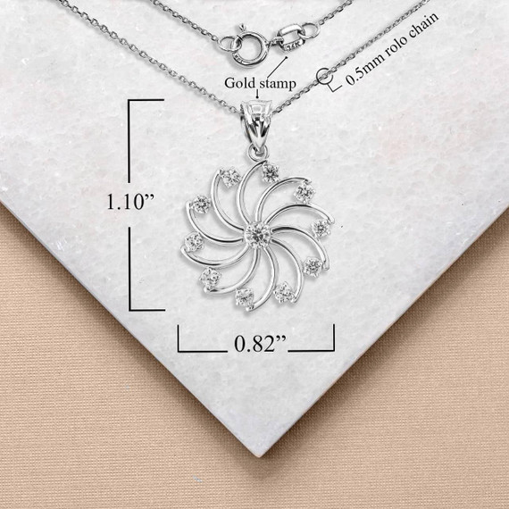 White Gold CZ Armenian Eternity Pendant Necklace with Measurement