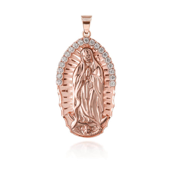 Rose Gold CZ Lady of Guadalupe Large Pendant