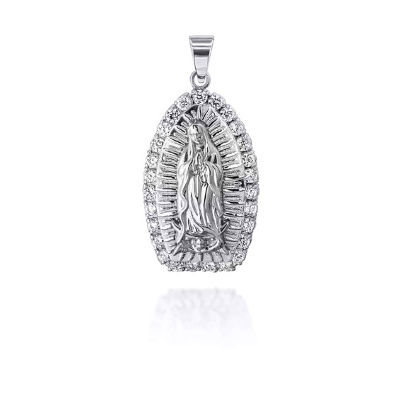 White Gold CZ Lady of Guadalupe Small Pendant