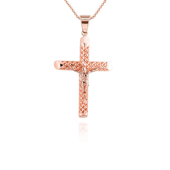 Rose Gold 3D Crucifix Pendant Necklace