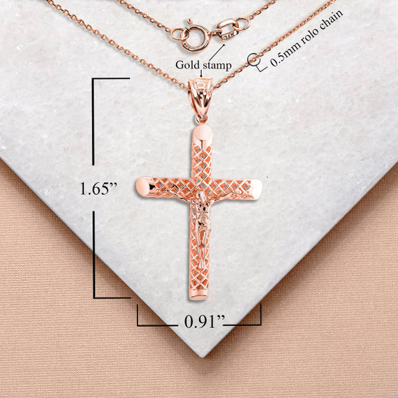 Rose Gold 3D Crucifix Pendant Necklace with Measurement