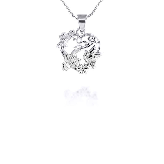 Silver Love Birds Heart Pendant Necklace