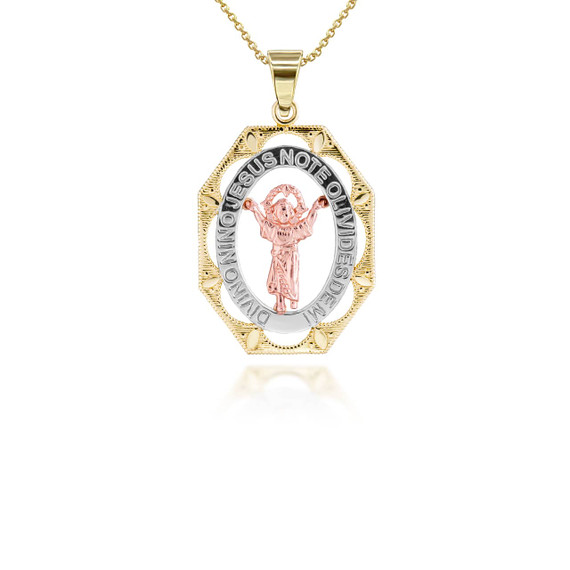 Tri Tone Divino Nino Jesus Large Pendant Necklace