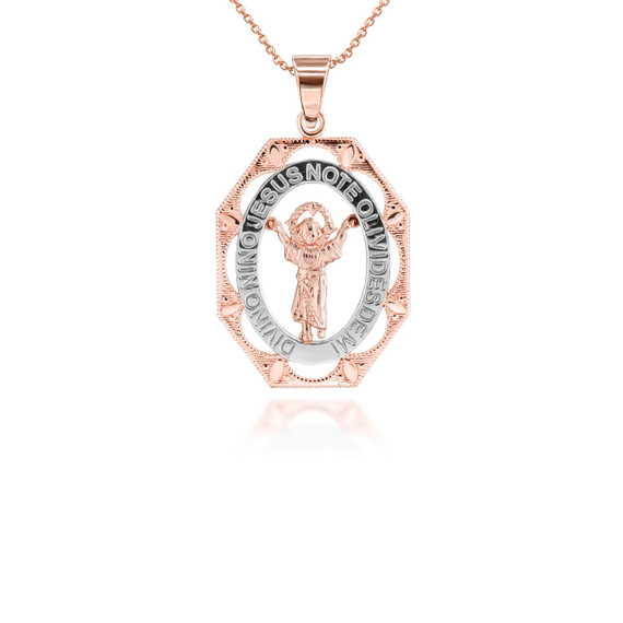 Rose Gold Divino Nino Jesus Large Pendant Necklace