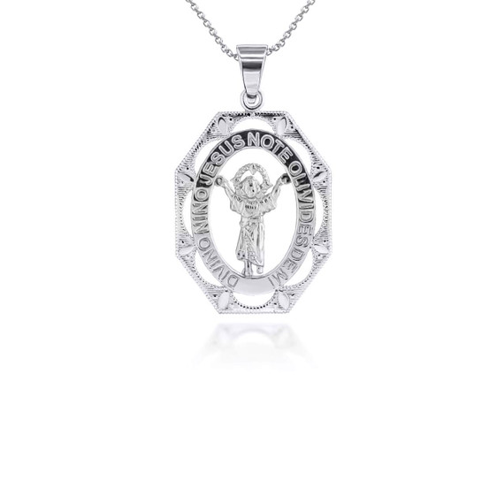 Silver Divino Nino Jesus Large Pendant Necklace