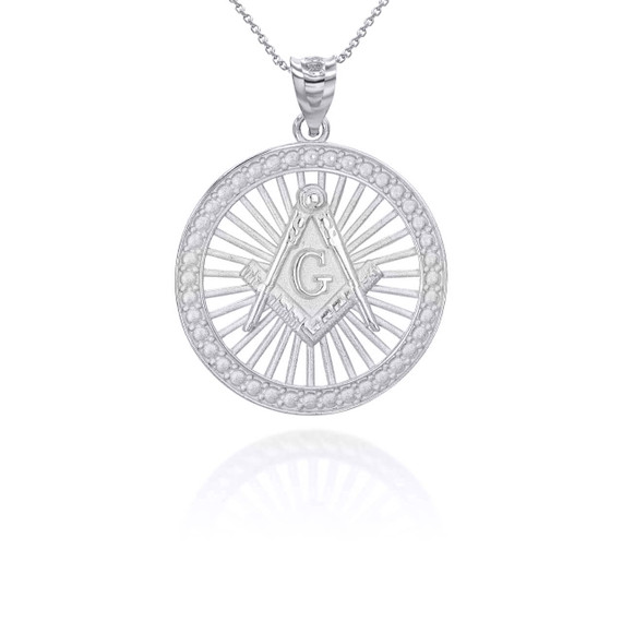 White Gold Freemason Square and Compasses Illuminated Pendant Necklace