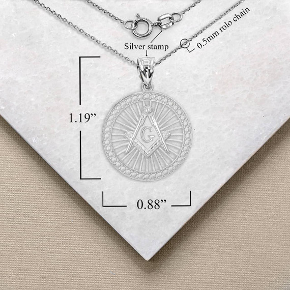 Silver Freemason Square and Compasses Illuminated Pendant Necklace with Measurement