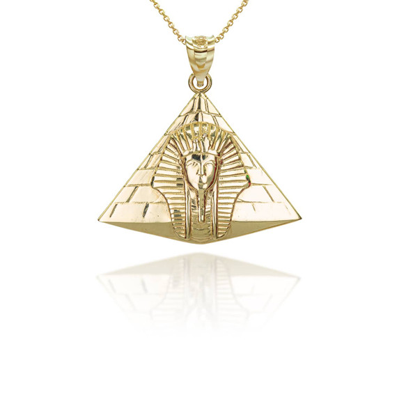 Yellow Gold Ancient Egyptian Pharaoh Pyramid Pendant Necklace