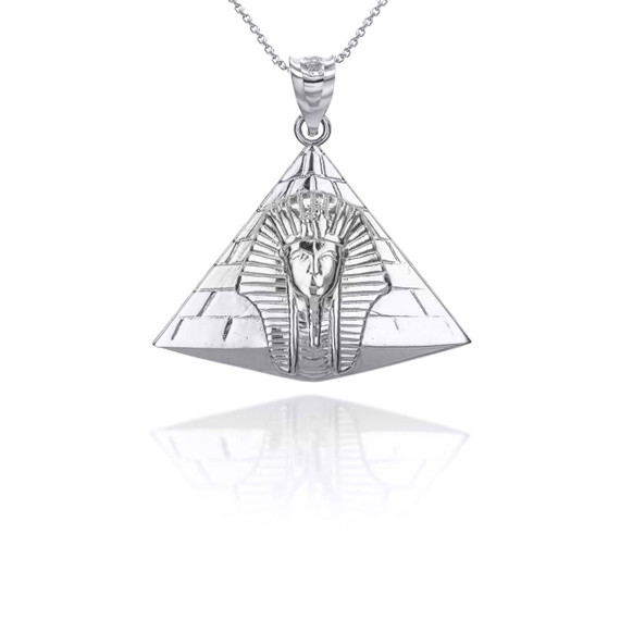 Silver Ancient Egyptian Pharaoh Pyramid Pendant Necklace