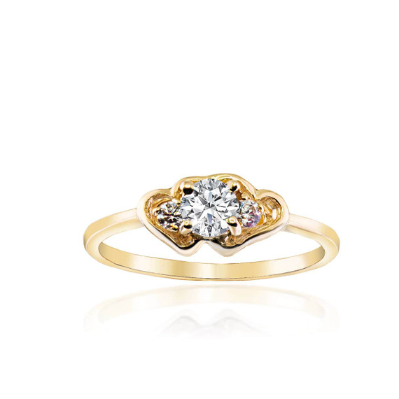 Yellow Gold Personalized Birthstone Double Heart CZ Love Ring