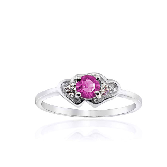 .925 Sterling Silver Personalized Birthstone Double Heart CZ Love Ring