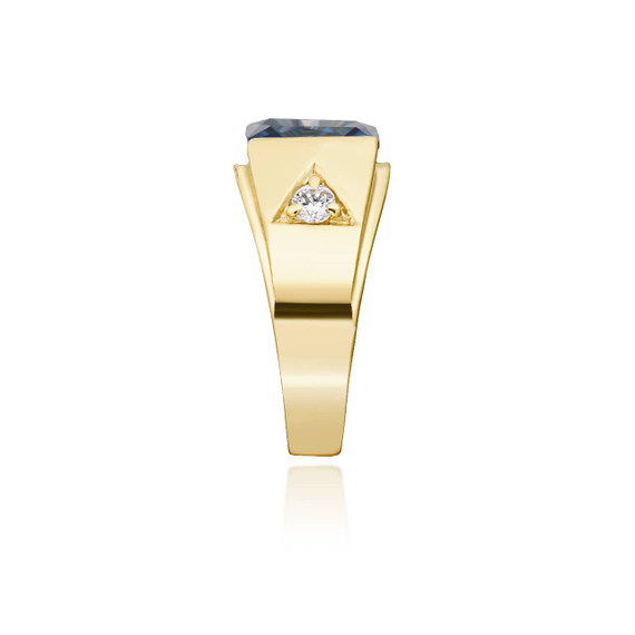 Yellow Gold Personalized Emerald Cut Birthstone Side Studded CZ Ring