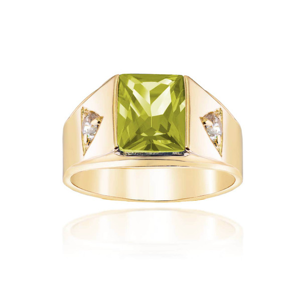 Yellow Gold Personalized Emerald Cut Birthstone Side Studded CZ Ring