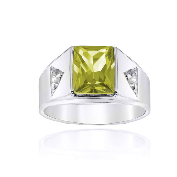 .925 Sterling Silver Personalized Emerald Cut Birthstone Side Studded CZ Ring