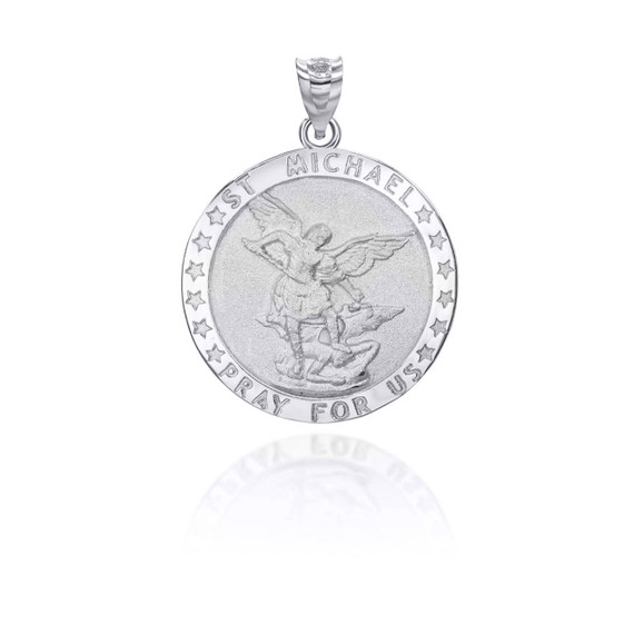 White Gold Religious Saint Michael Patron Saint of Military and Police Coin Pendant