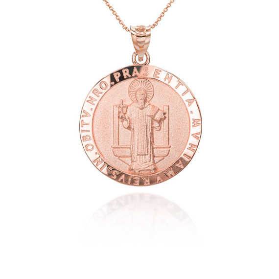 Rose Gold Religious Saint Benedict Patron Saint of Education Star Coin Medallion Pendant