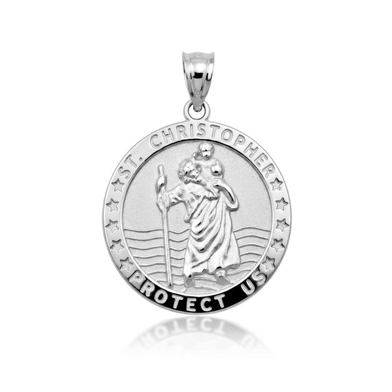 .925 Sterling Silver Religious Patron Saint Christopher Protection Medallion Pendant Necklace