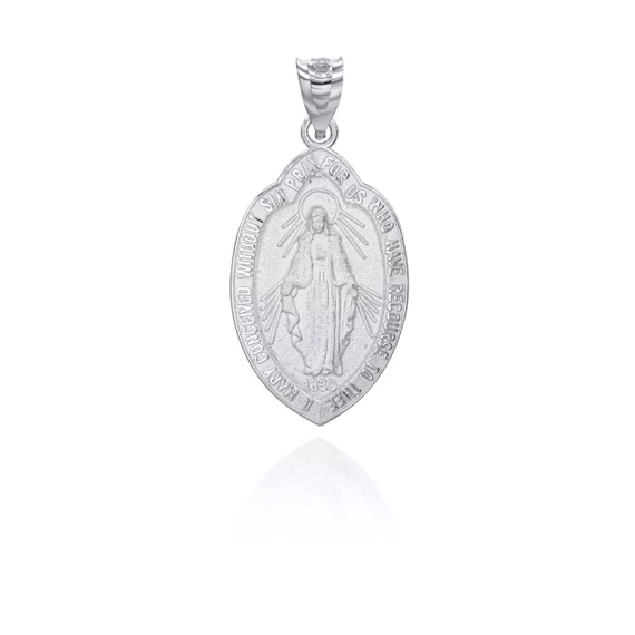 .925 Sterling Silver Religious Virgin Mother Mary Shield Medallion Pendant