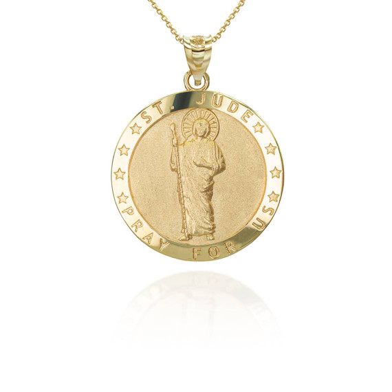 Yellow Gold Divine Saint Jude Guardian Coin Pendant Necklace