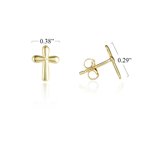 Yellow Gold Cross Earrings with Measurement