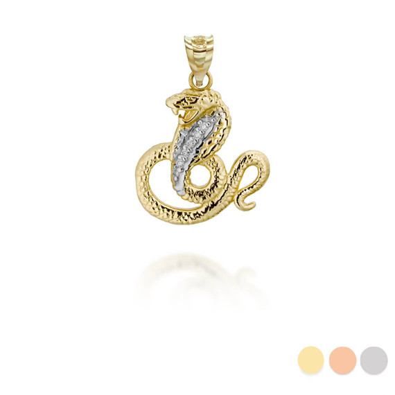 Yellow Gold Chinese Lunar New Year of the Snake with Diamonds Pendant